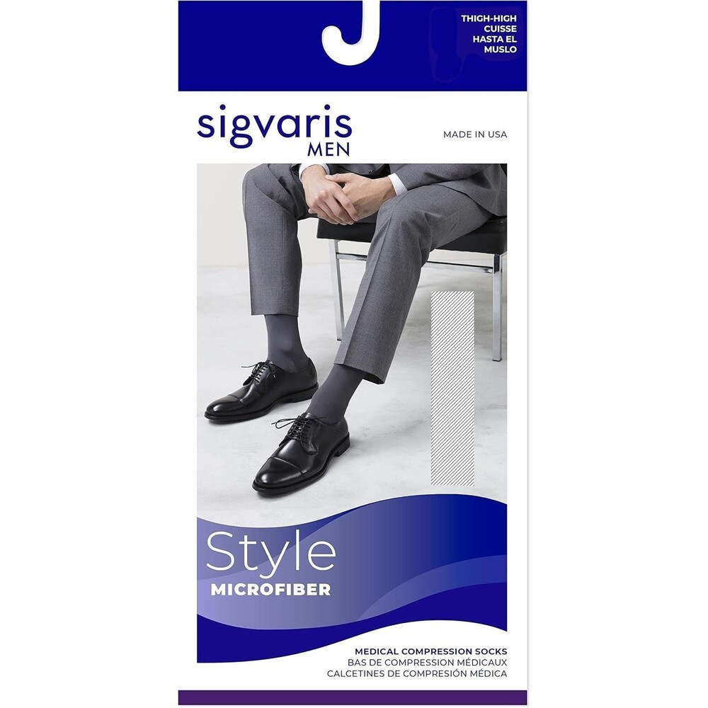 SIGVARIS Men’s Style Microfiber 820 Closed Toe Thigh-Highs 30-40mm - Black
